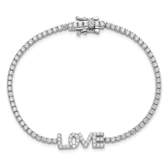 Sterling Silver Rhodium-plated CZ LOVE 7.25in Tennis Bracelet