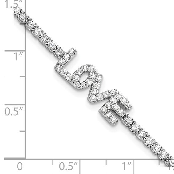 Sterling Silver Rhodium-plated CZ LOVE 7.25in Tennis Bracelet