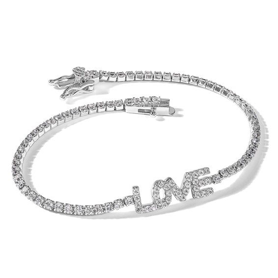 Sterling Silver Rhodium-plated CZ LOVE 7.25in Tennis Bracelet
