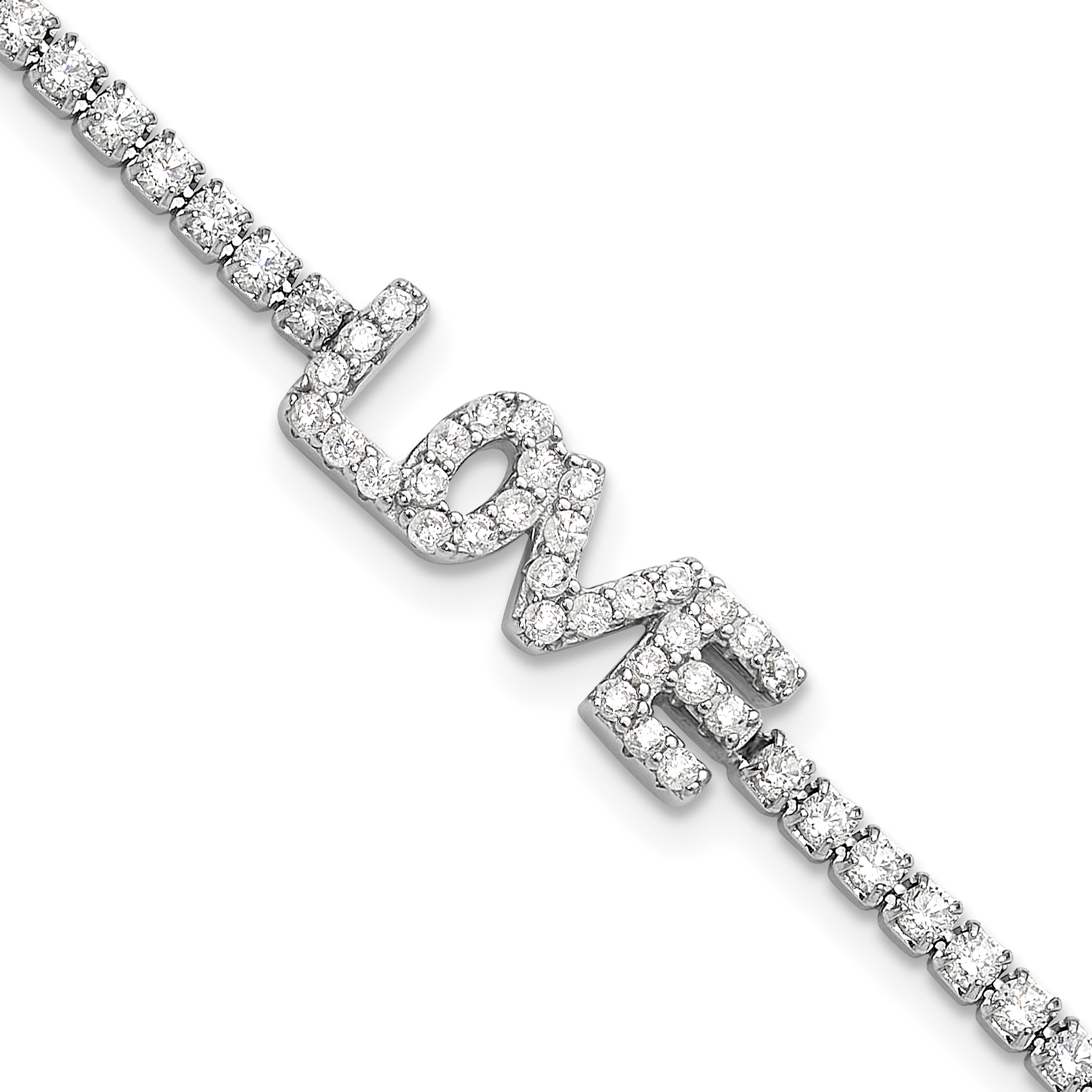 Sterling Silver Rhodium-plated CZ LOVE 7.25in Tennis Bracelet (QG6459-7.25)
