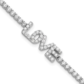 Sterling Silver Rhodium-plated CZ LOVE 7.25in Tennis Bracelet