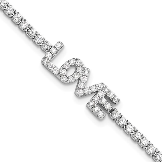 Sterling Silver Rhodium-plated CZ LOVE 7.25in Tennis Bracelet