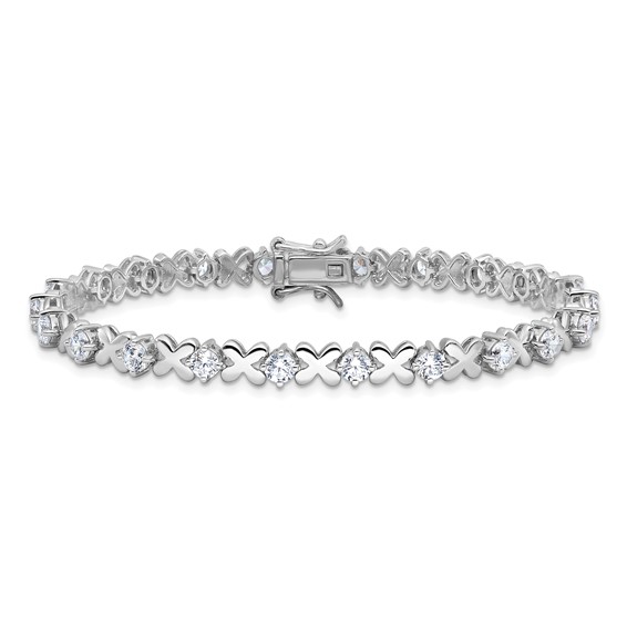 Sterling Silver Rhodium-plated Polished Fancy X's CZ Tennis Bracelet