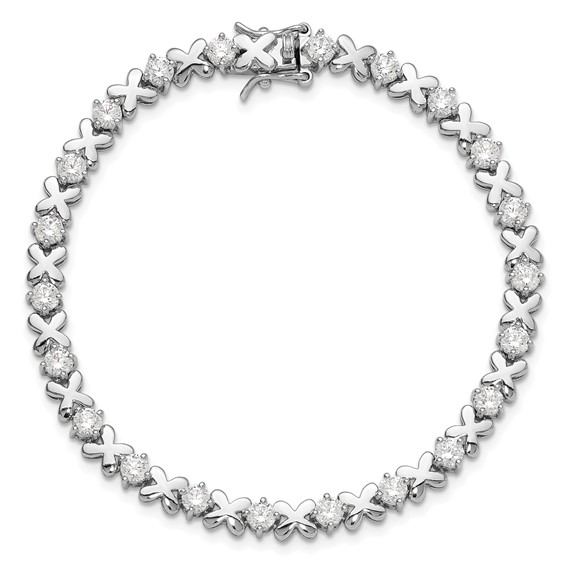 Sterling Silver Rhodium-plated Polished Fancy X's CZ Tennis Bracelet