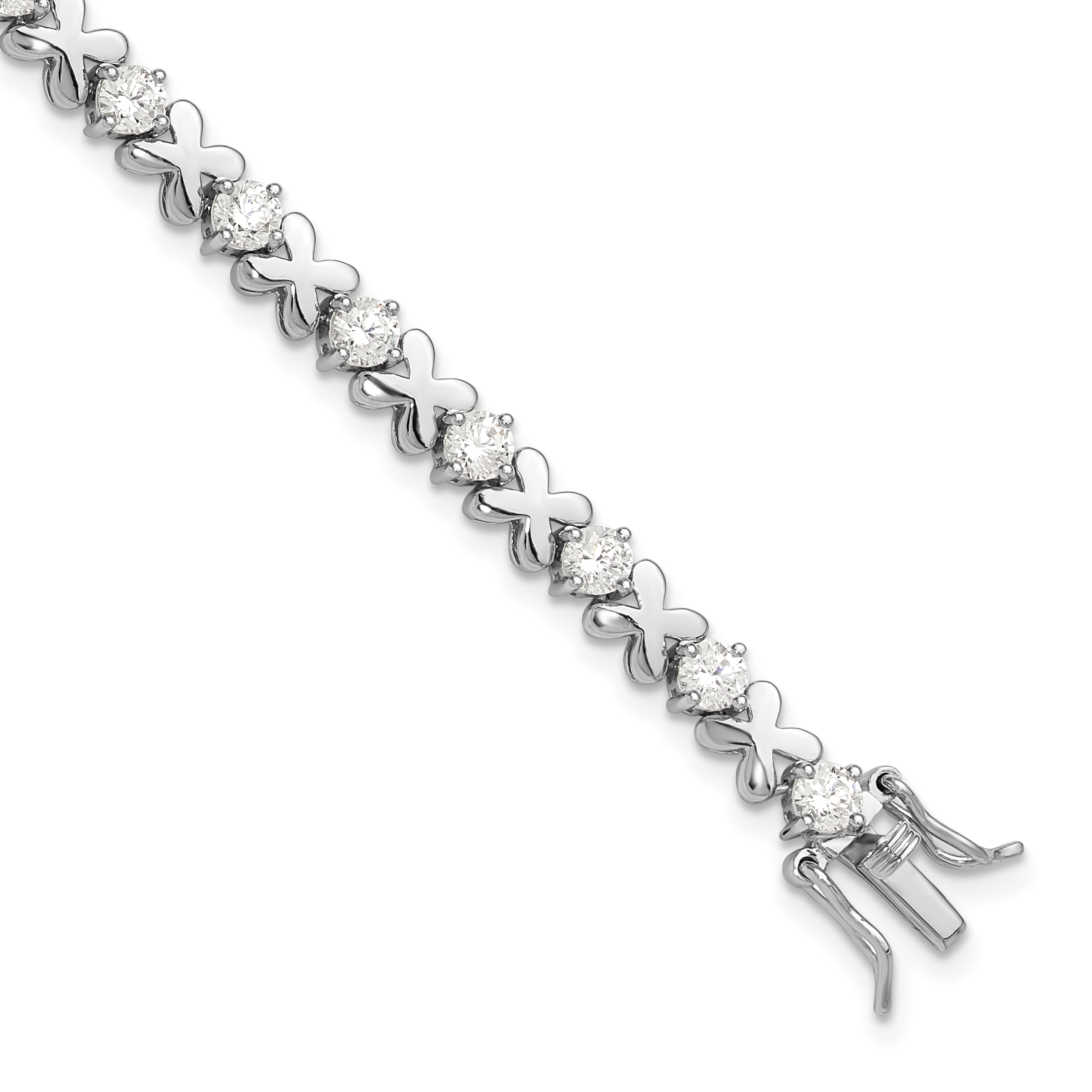 Sterling Silver Rhodium-plated Polished Fancy X's CZ Tennis Bracelet (QG6460-7.5)