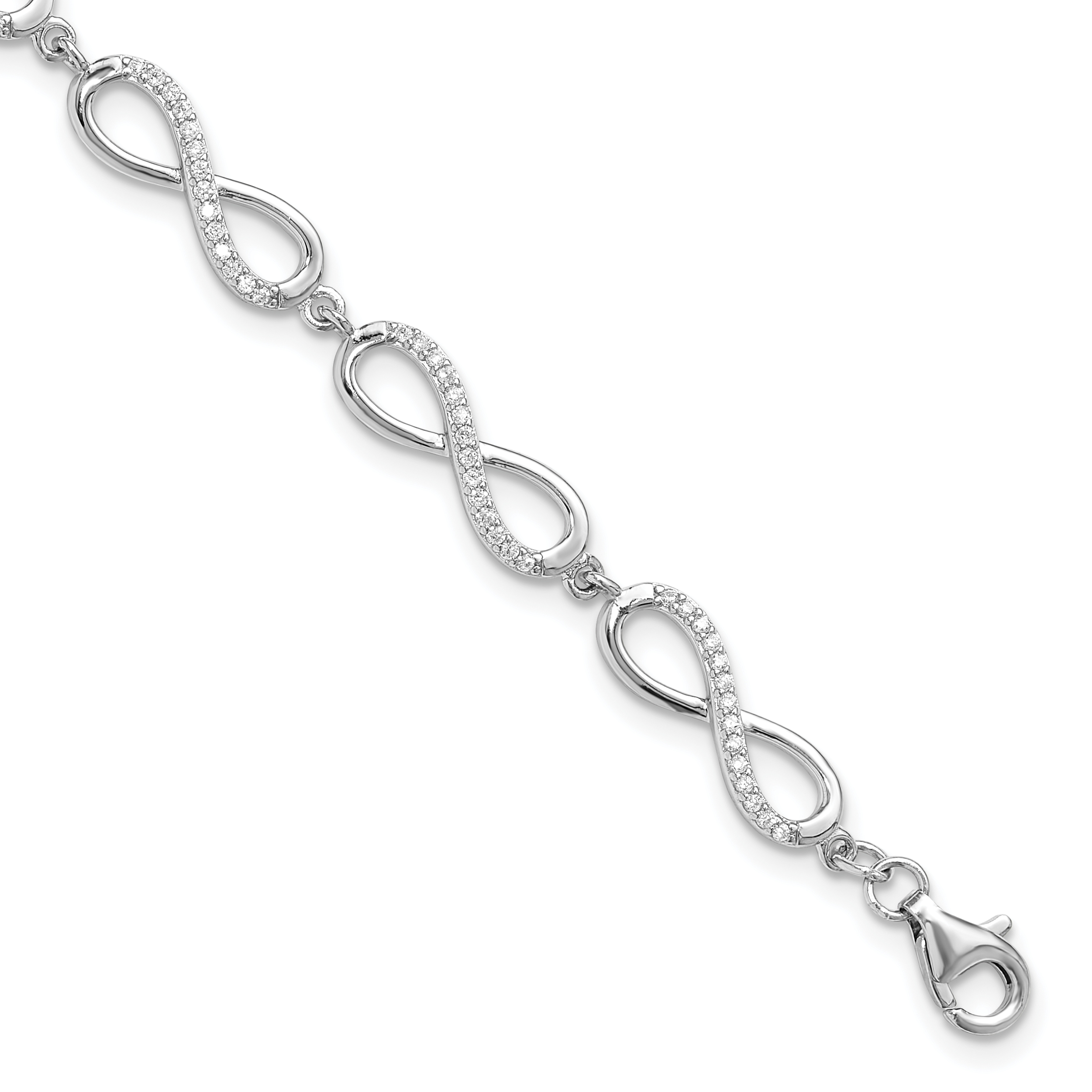Sterling Silver Rhod-plated CZ Infinity Link w/1in ext. Bracelet (QG6461-7)