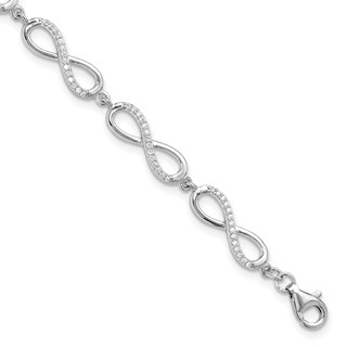 Sterling Silver Rhod-plated CZ Infinity Link w/1in ext. Bracelet
