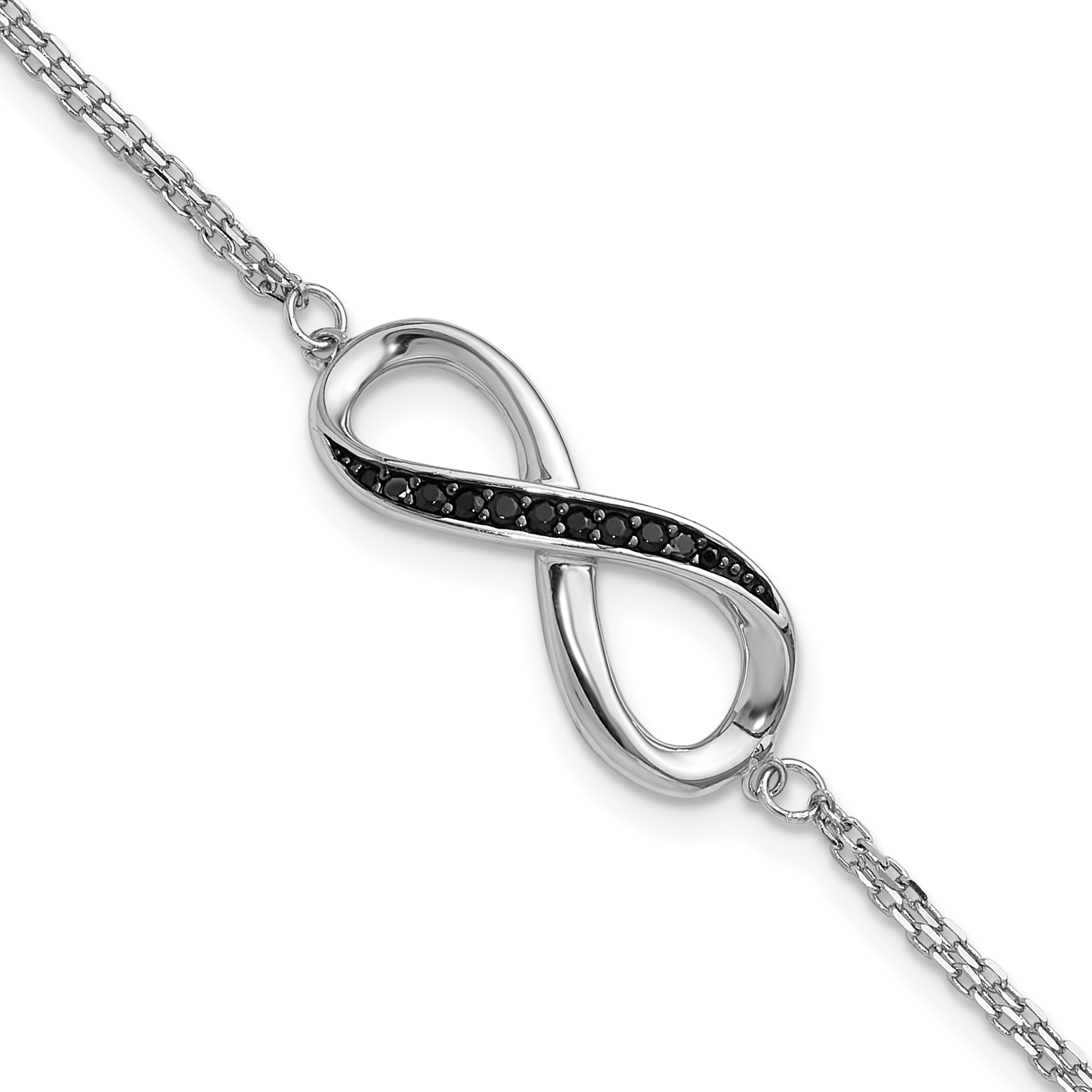 Sterling Silver Rhodium-plated Black Spinel Infinity 7in w/1in ext. Bracele (QG6463-7)
