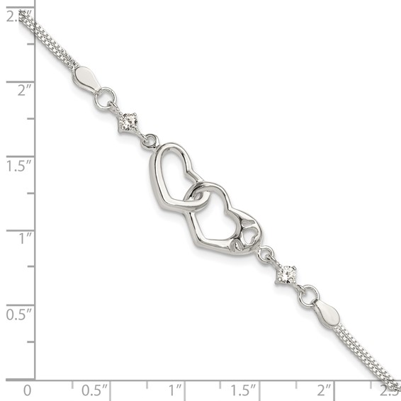Sterling Silver Rhodium-plated Polished CZ I Heart You w/1in ext Bracelet