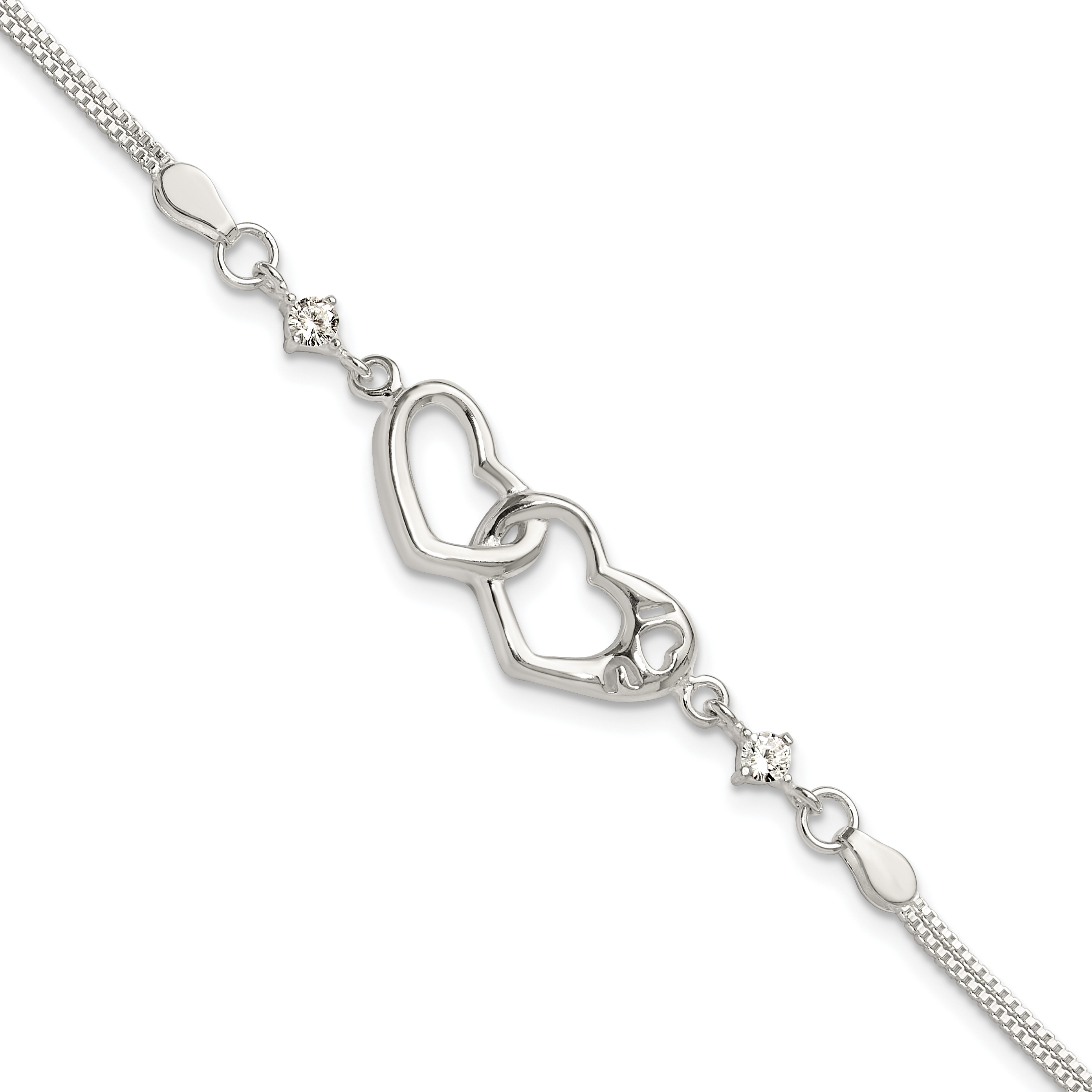 Sterling Silver Rhodium-plated Polished CZ I Heart You w/1in ext Bracelet (QG6467-6.5)