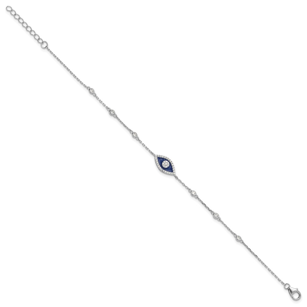 Sterling Silver RH-plated CZ Enamel Evil Eye 7in w/1in ext. Bracelet (QG6470-7)