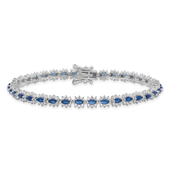 Sterling Silver Rhodium-plated with Blue and White CZ 7.5in Bracelet