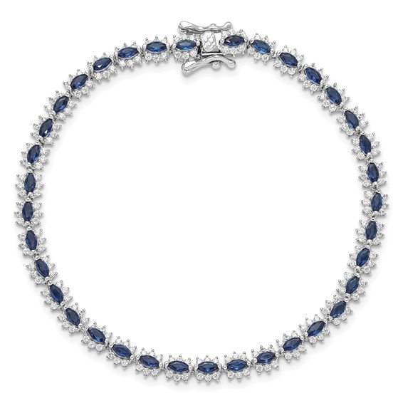 Sterling Silver Rhodium-plated with Blue and White CZ 7.5in Bracelet