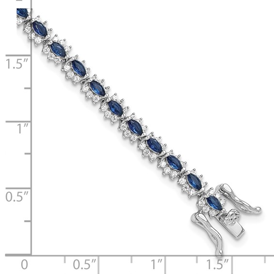 Sterling Silver Rhodium-plated with Blue and White CZ 7.5in Bracelet