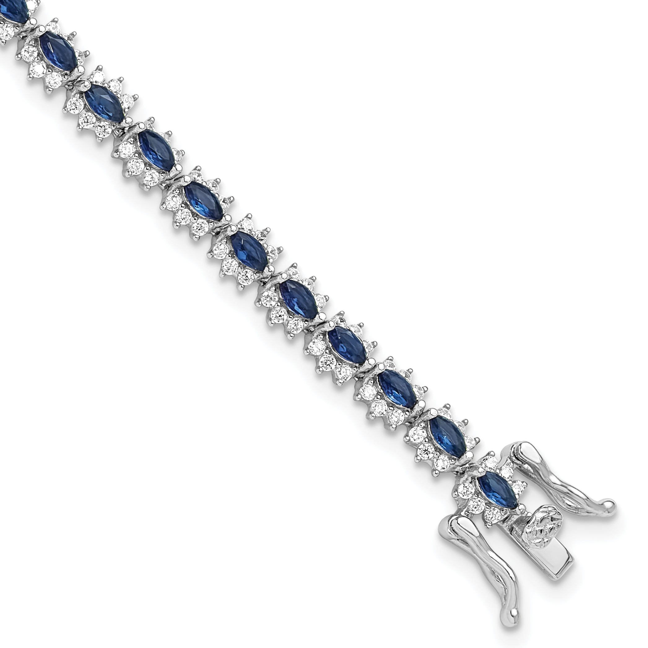 Sterling Silver Rhodium-plated with Blue and White CZ 7.5in Bracelet (QG6472-7.5)