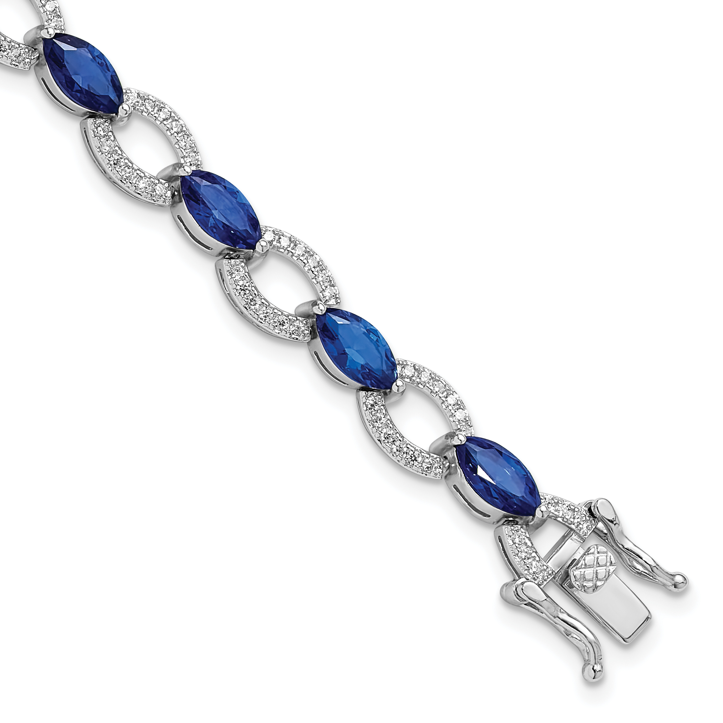 Sterling Silver Rhodium-plated White and Blue CZ Link Bracelet (QG6474-7)