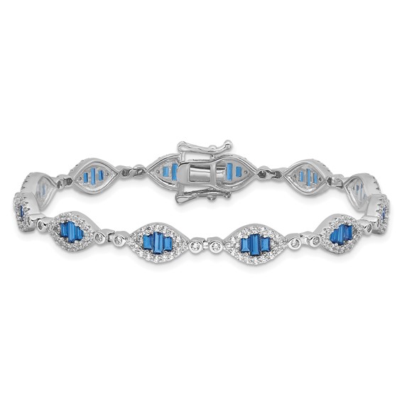 Sterling Silver Rhodium-plated White and Blue CZ Link Bracelet