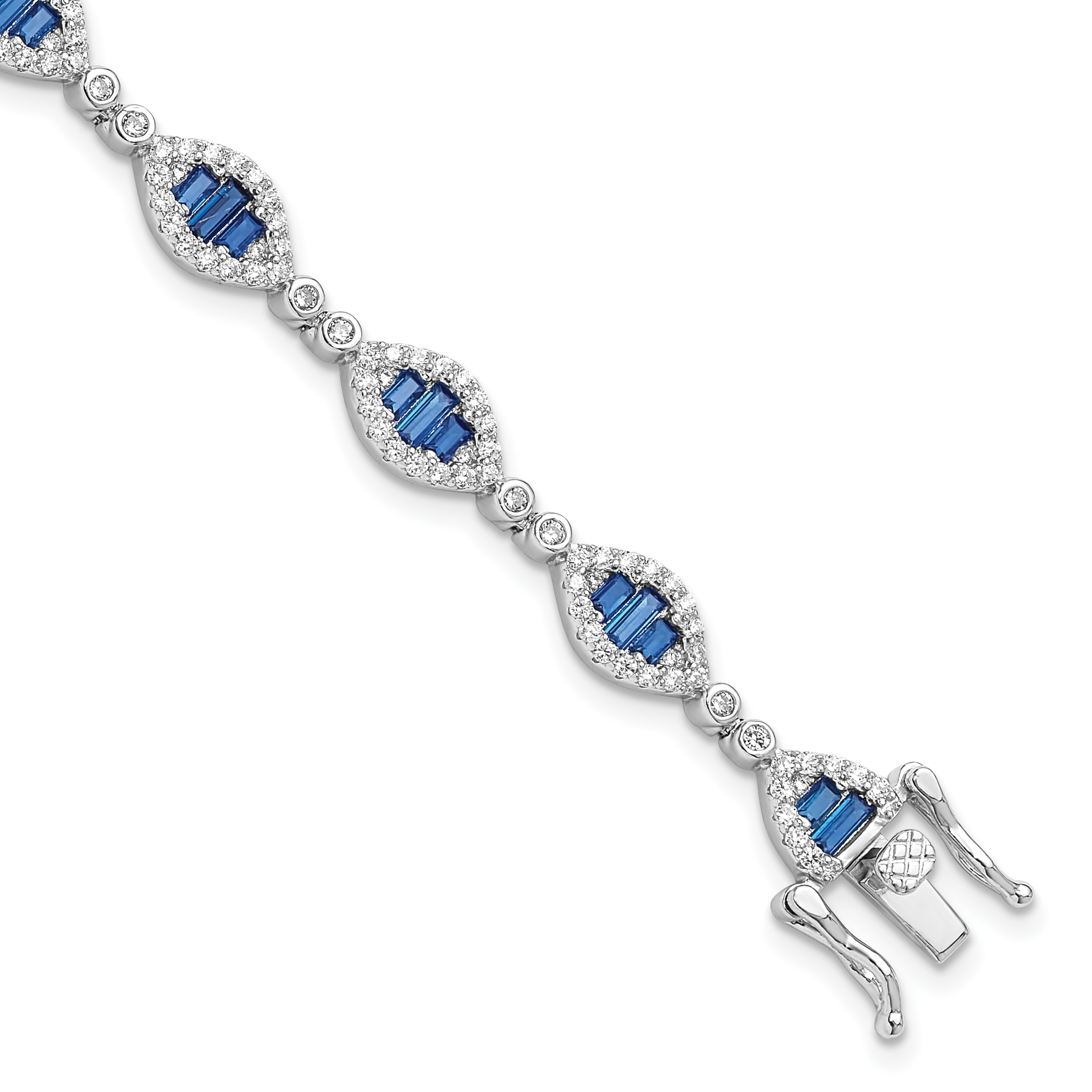 Sterling Silver Rhodium-plated White and Blue CZ Link Bracelet (QG6475-7)