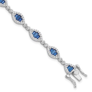 Sterling Silver Rhodium-plated White and Blue CZ Link Bracelet