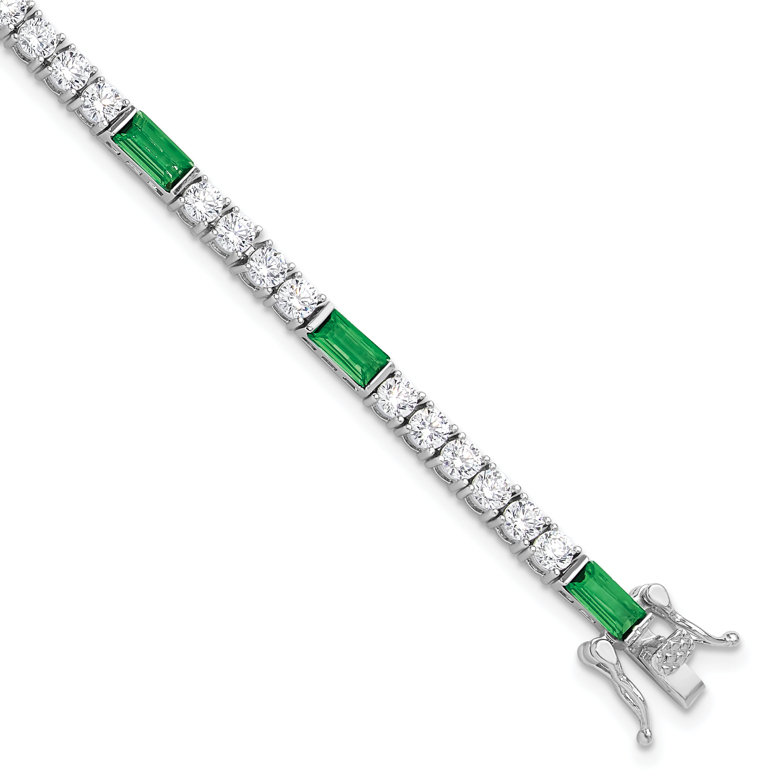 Sterling Silver Rhodium-plated Green and White CZ 7.25in Tennis Bracelet (QG6477-7.25)