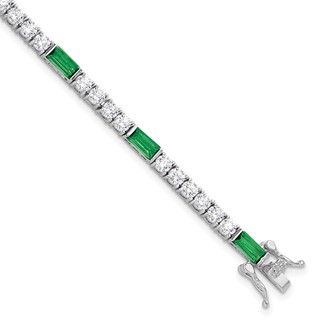 Sterling Silver Rhodium-plated Green and White CZ 7.25in Tennis Bracelet