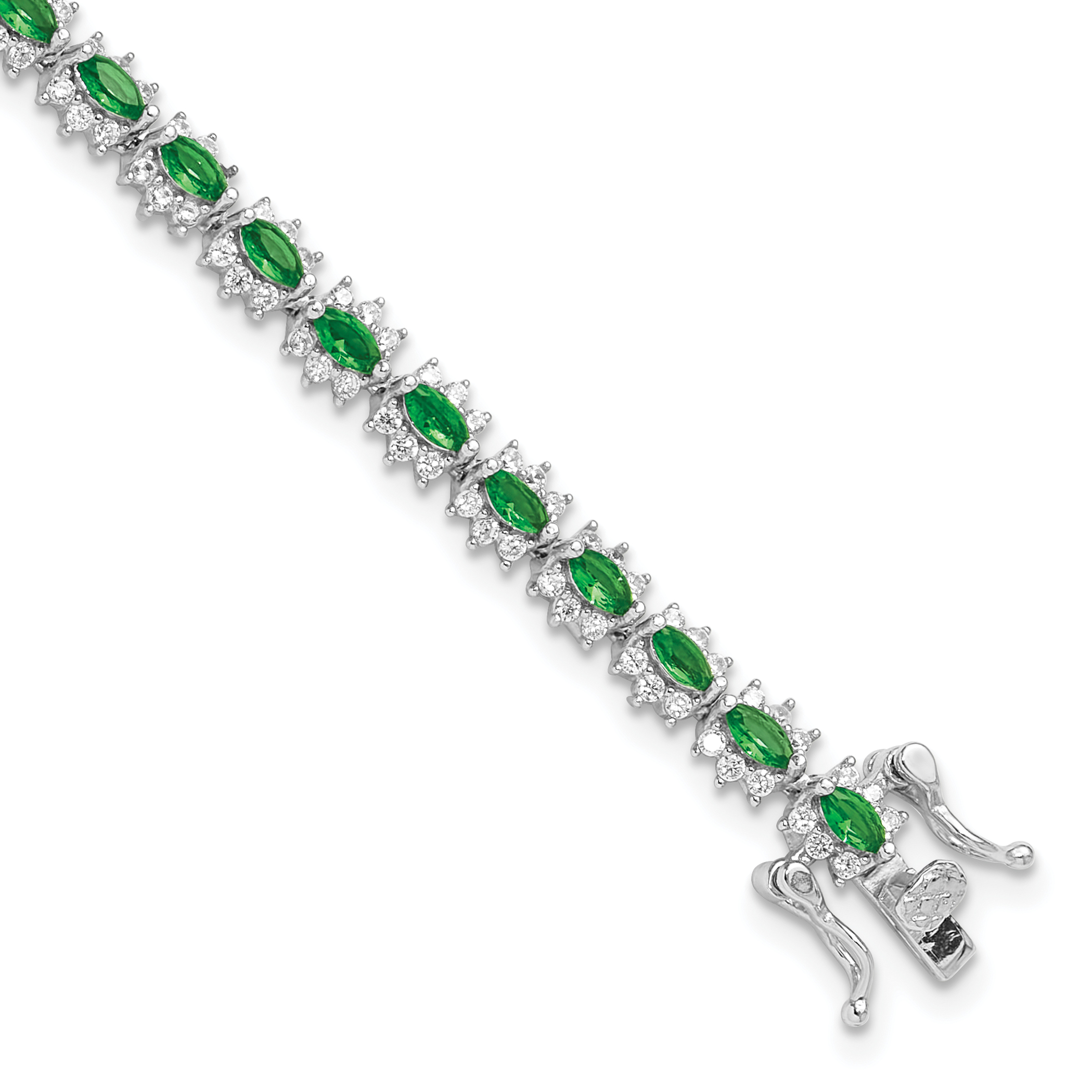 Sterling Silver Rhodium-plated with Green and White CZ 7.5in Bracelet (QG6478-7.5)