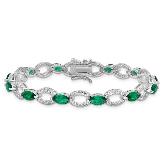 Sterling Silver Rhodium-plated White and Green CZ Link Bracelet