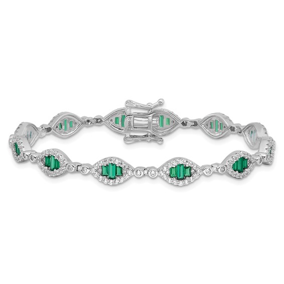 Sterling Silver Rhodium-plated White and Green CZ Link Bracelet