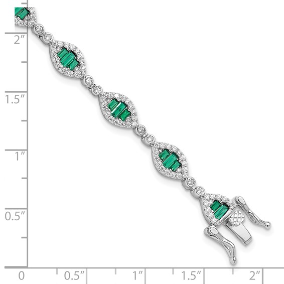 Sterling Silver Rhodium-plated White and Green CZ Link Bracelet