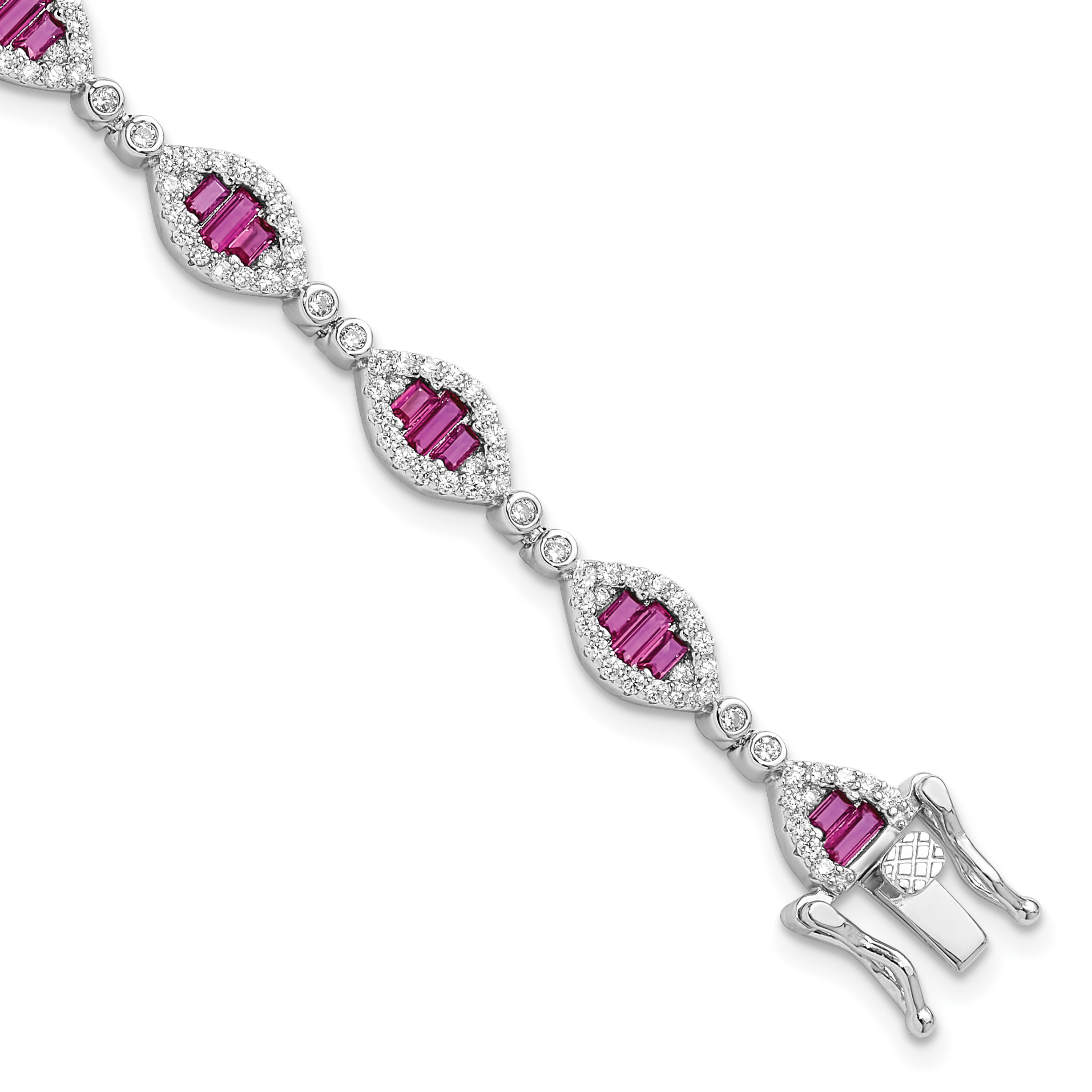 Sterling Silver Rhodium-plated White and Red CZ Link Bracelet (QG6481-7)