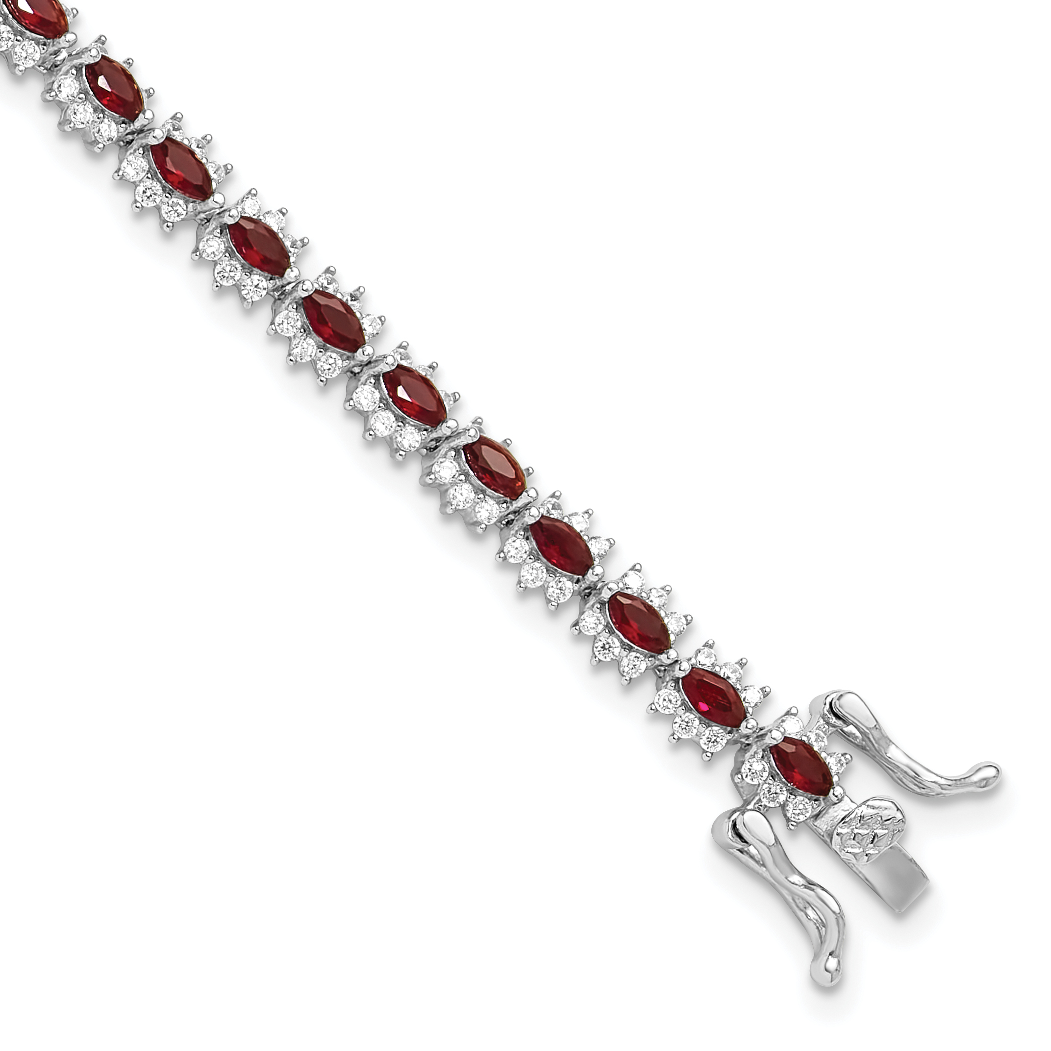 Sterling Silver Rhodium-plated with Red and White CZ 7.5in Bracelet (QG6482-7.5)