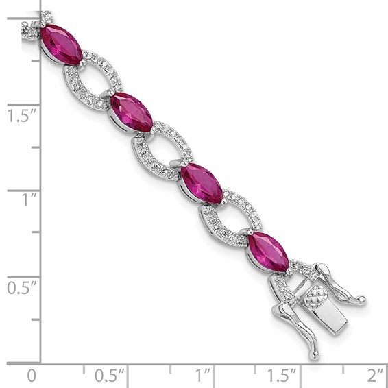 Sterling Silver Rhodium-plated White and Red CZ Link Bracelet