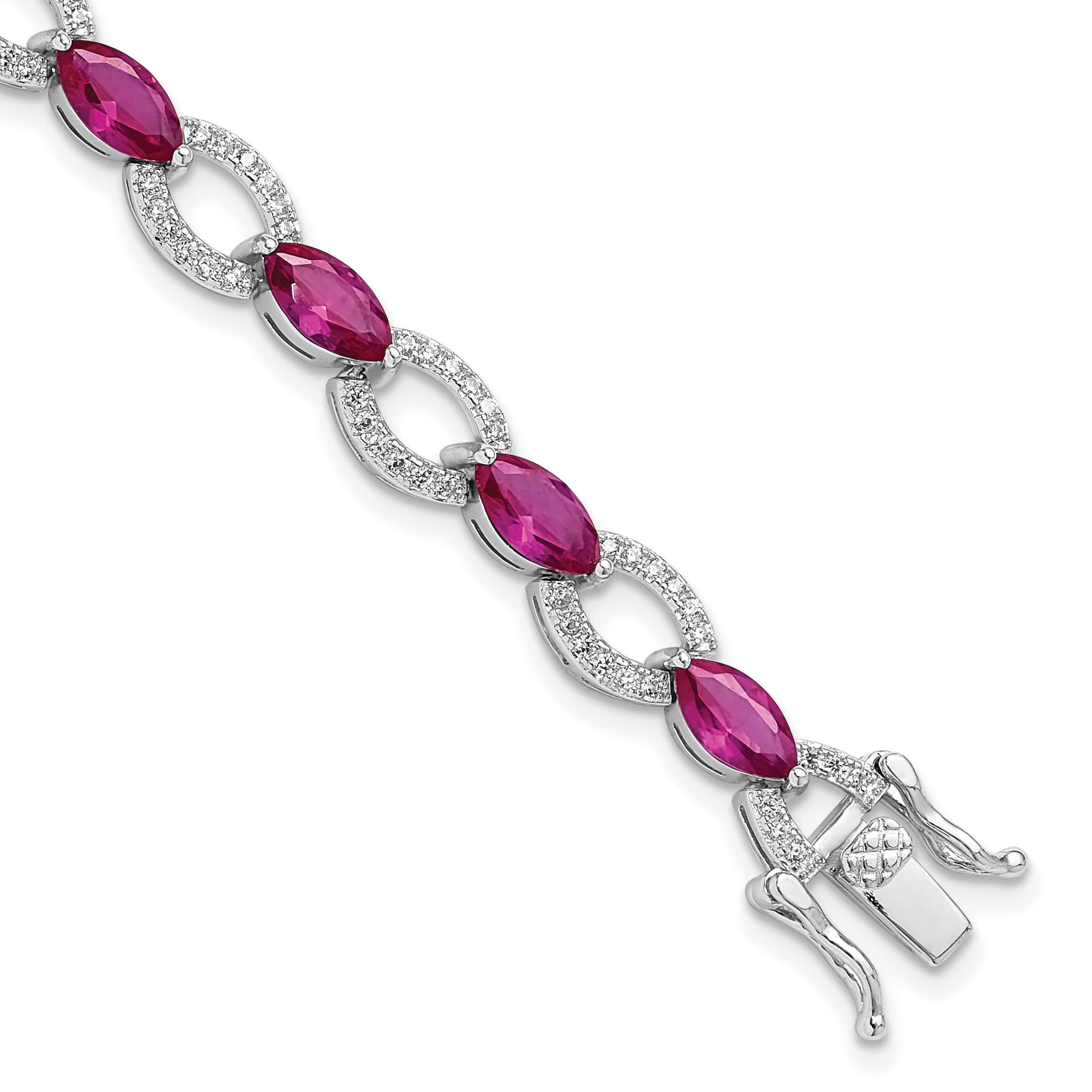 Sterling Silver Rhodium-plated White and Red CZ Link Bracelet (QG6483-7)