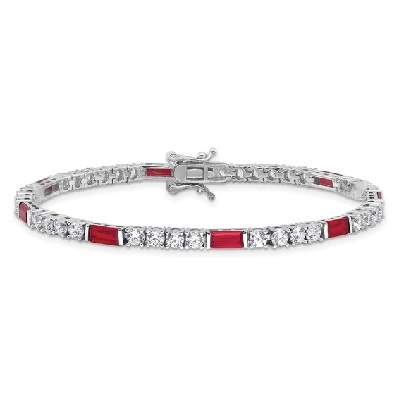 Sterling Silver Rhodium-plated Red and White CZ 7.25in Tennis Bracelet
