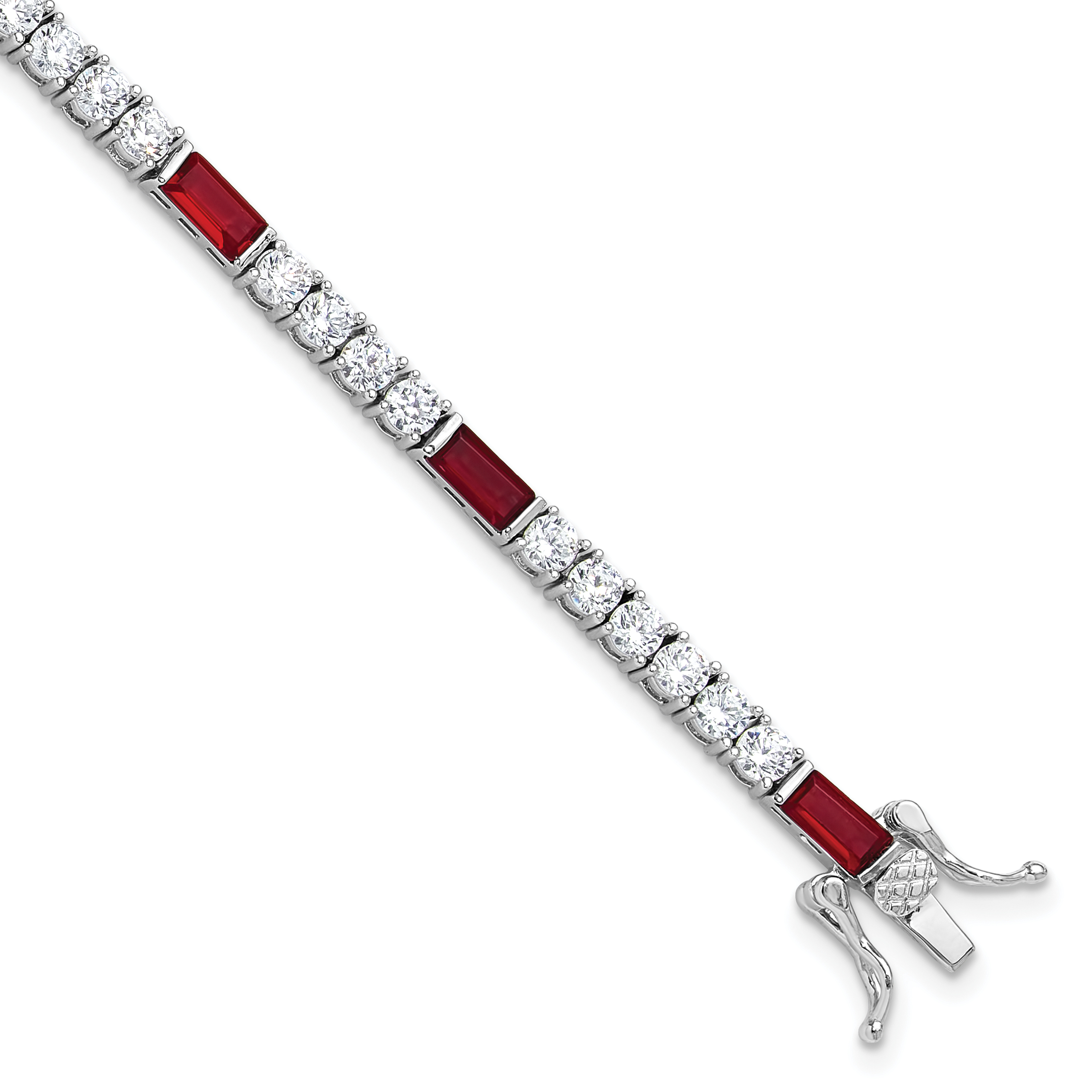 Sterling Silver Rhodium-plated Red and White CZ 7.25in Tennis Bracelet (QG6484-7.25)