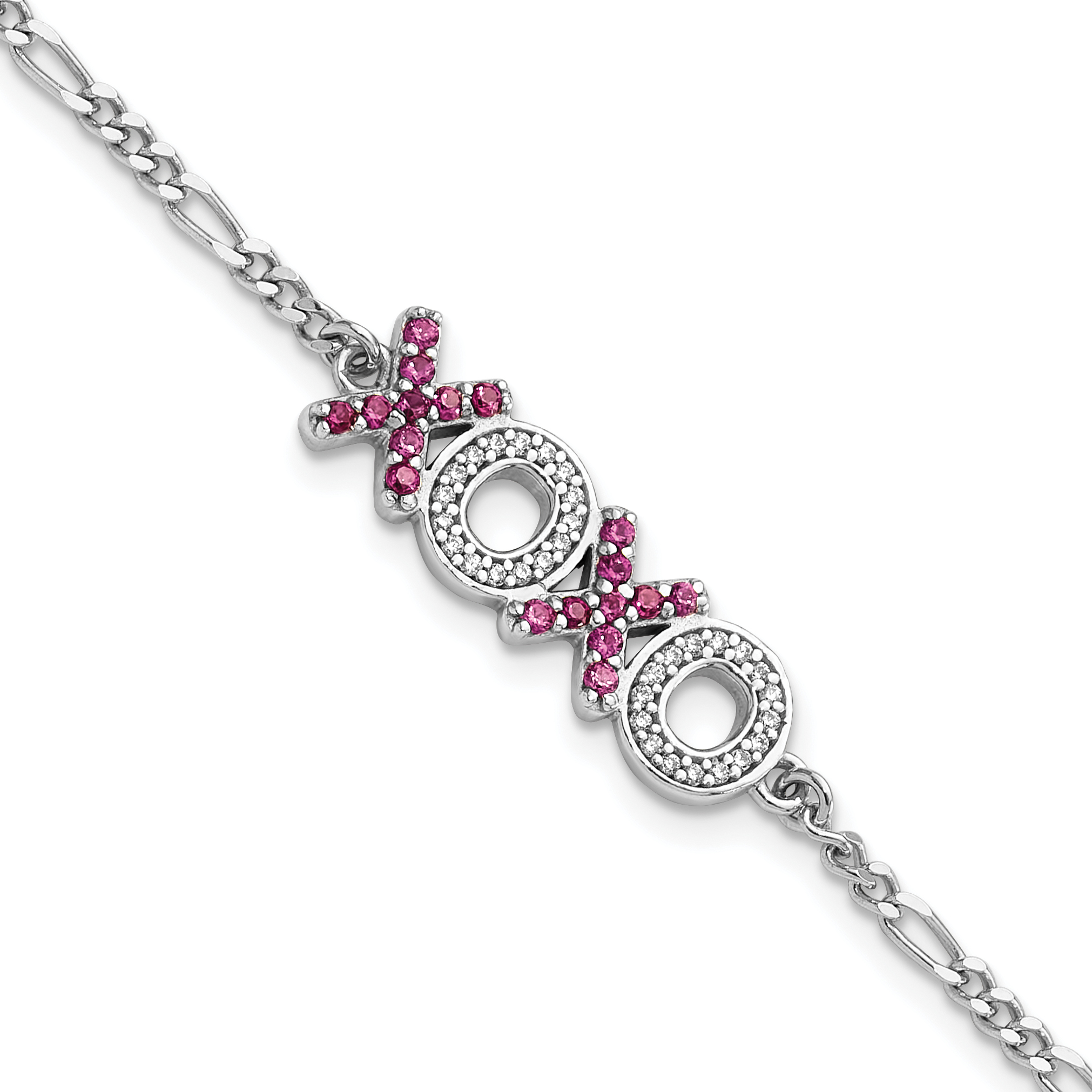 Sterling Silver Rhodium-plated X and O CZ 7.25in w/1 in ext Bracelet (QG6485-7.25)