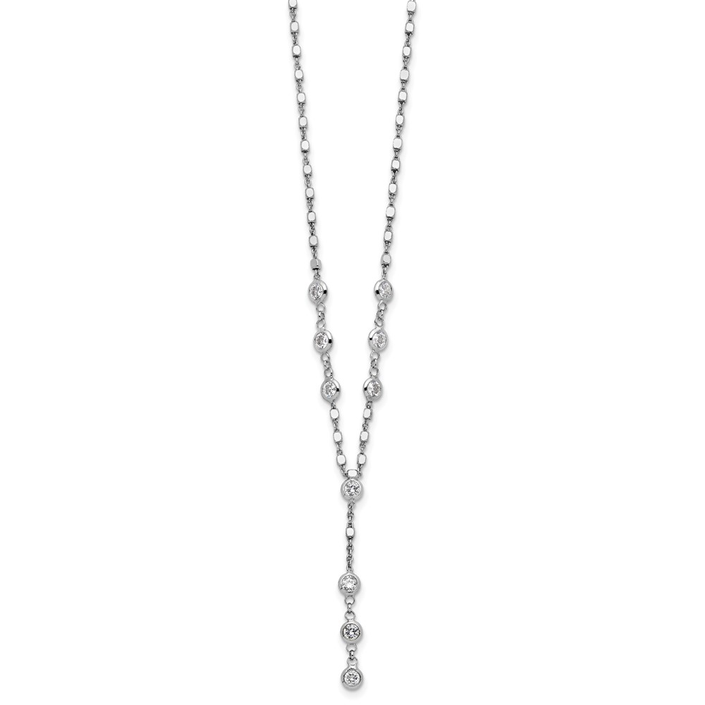 Sterling Silver Rhodium-plated CZ Drop Dangle 18in w/2in Ext. Necklace (QG6486-18)