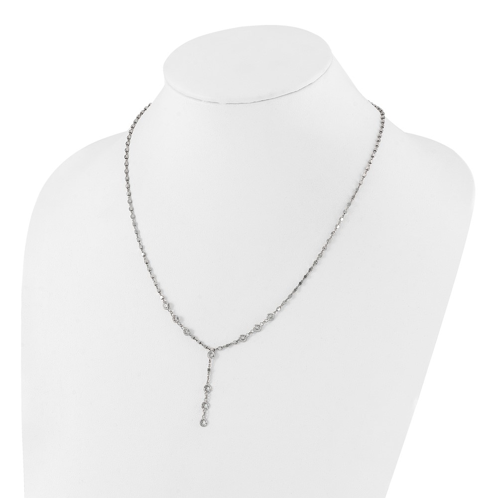 Sterling Silver Rhodium-plated CZ Drop Dangle 18in w/2in Ext. Necklace (QG6486-18)