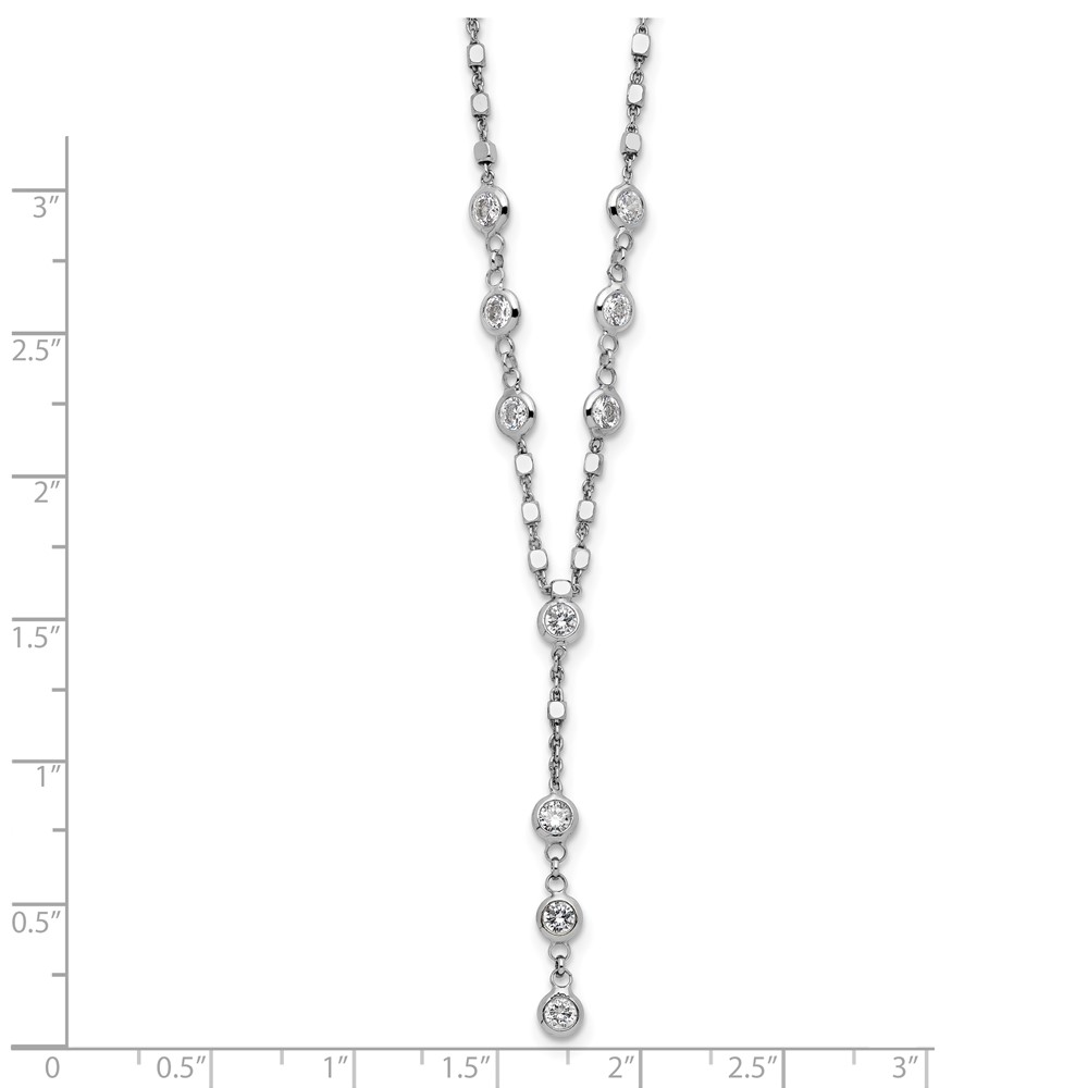 Sterling Silver Rhodium-plated CZ Drop Dangle 18in w/2in Ext. Necklace (QG6486-18)