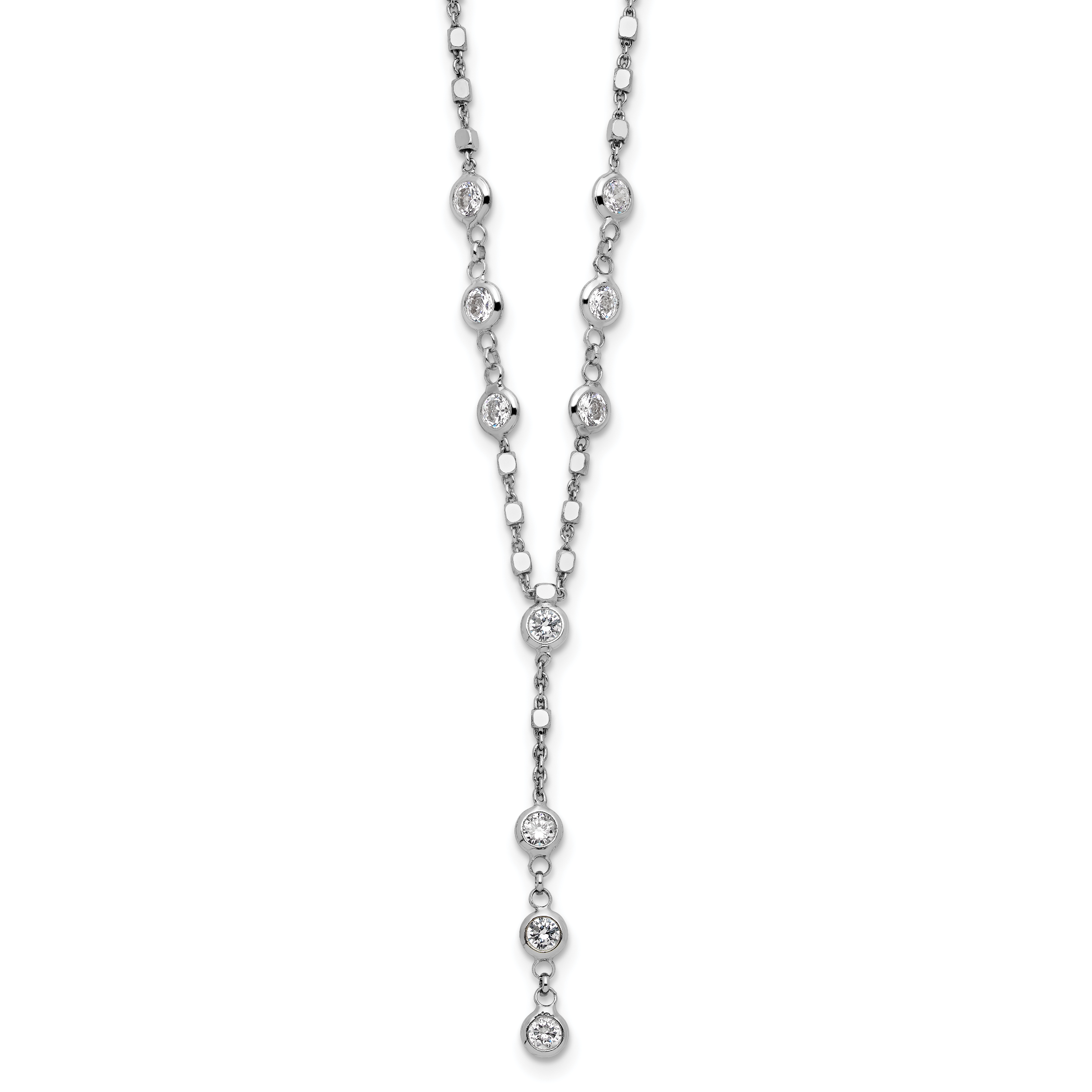Sterling Silver Rhodium-plated CZ Drop Dangle 18in w/2in Ext. Necklace (QG6486-18)