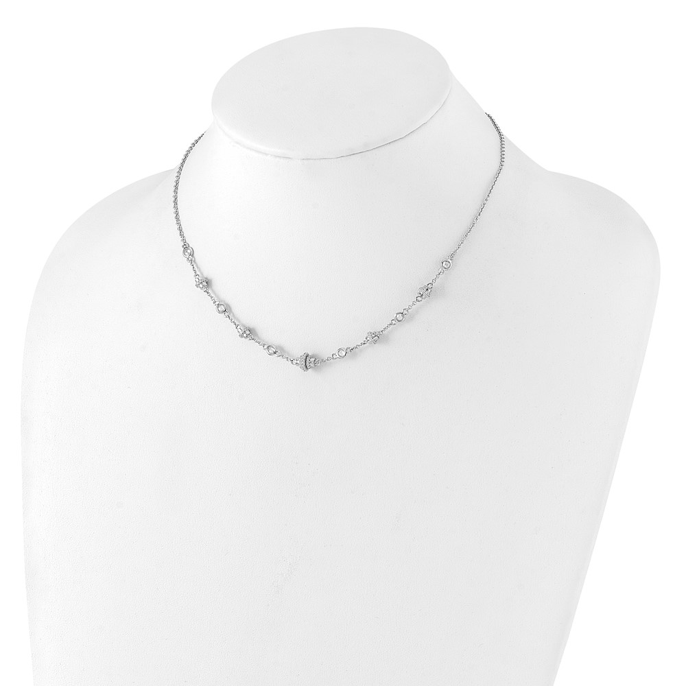 Sterling Silver Rhodium-plated Fancy 16in w/2in ext CZ Necklace (QG6487-16)