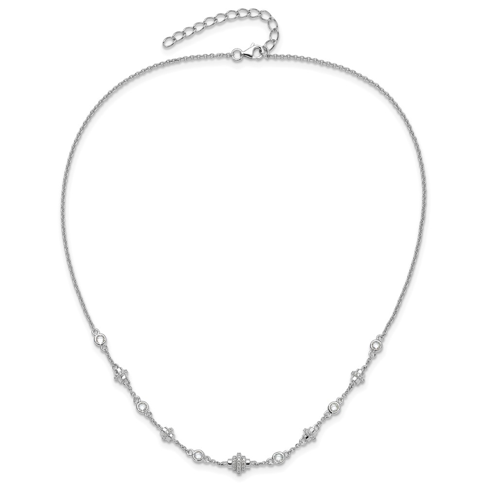 Sterling Silver Rhodium-plated Fancy 16in w/2in ext CZ Necklace (QG6487-16)