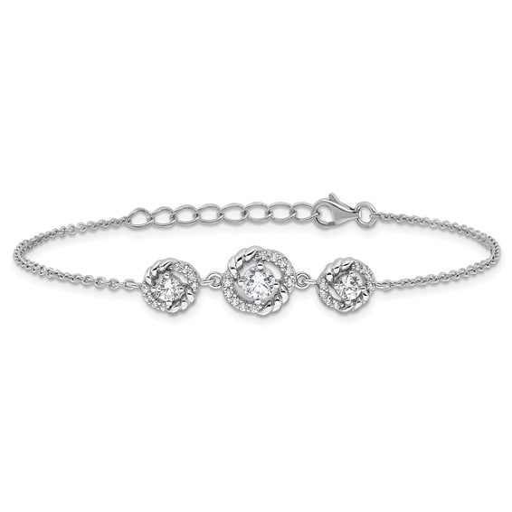 Pure Fire Sterling Silver Rhod-plated Fancy CZ 7in w/1in ext Bracelet