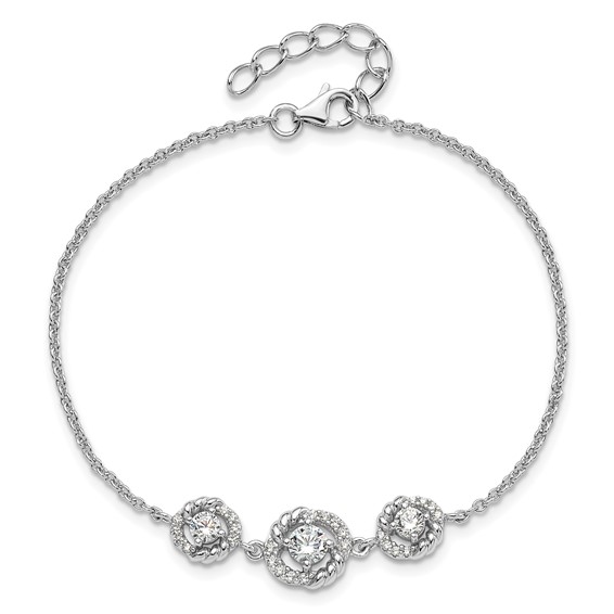 Pure Fire Sterling Silver Rhod-plated Fancy CZ 7in w/1in ext Bracelet