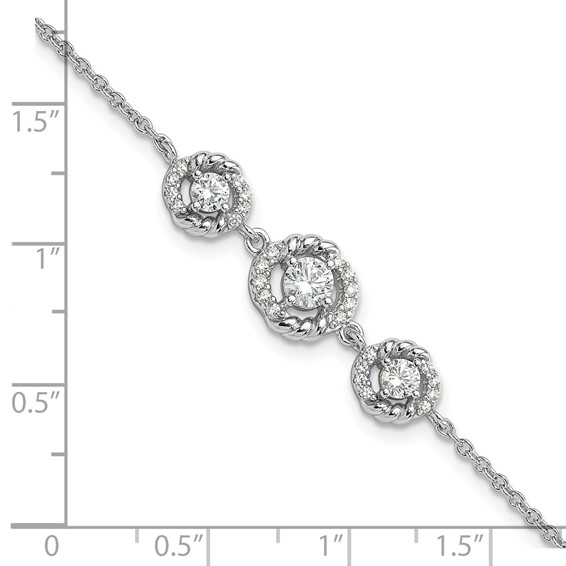 Pure Fire Sterling Silver Rhod-plated Fancy CZ 7in w/1in ext Bracelet