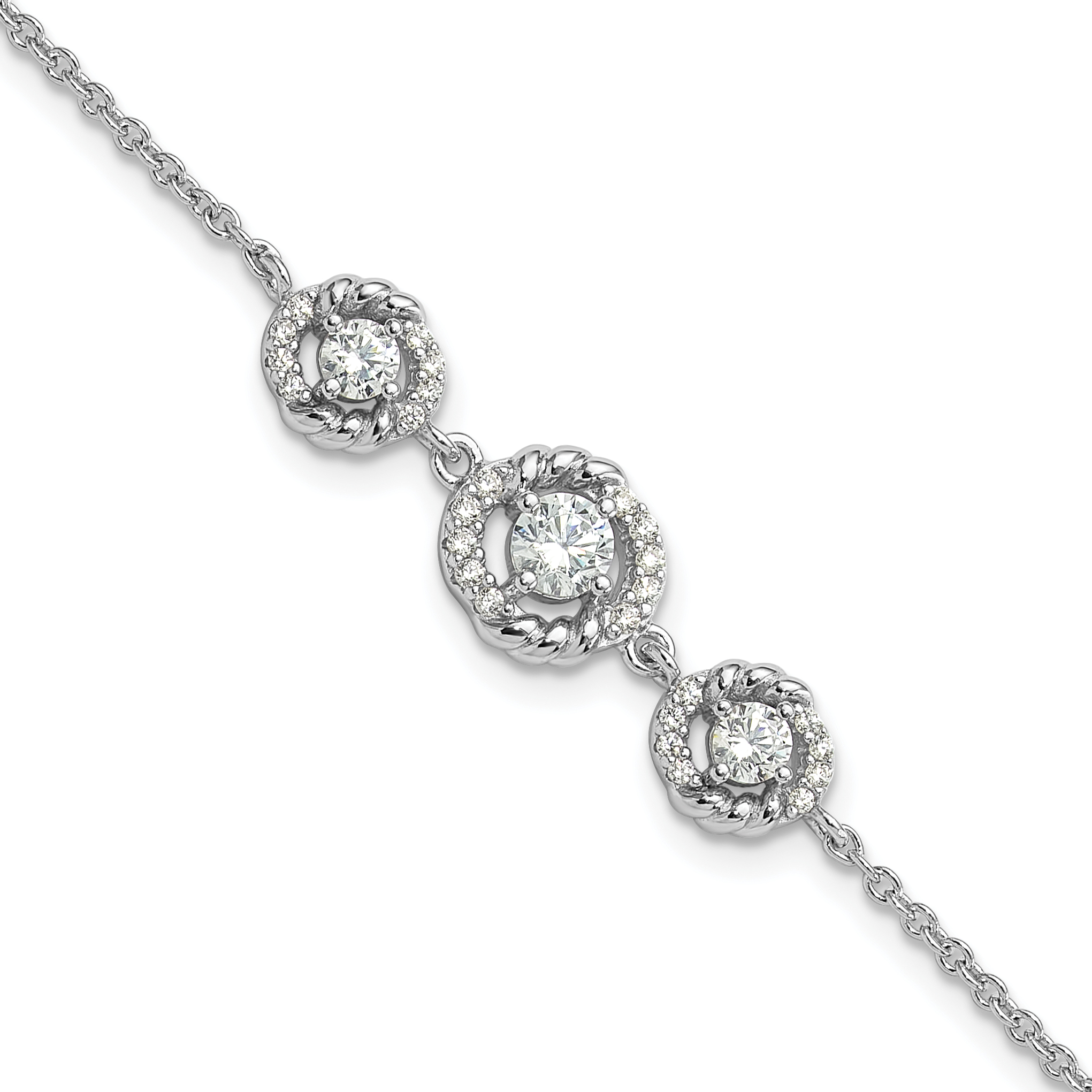 Pure Fire Sterling Silver Rhod-plated Fancy CZ 7in w/1in ext Bracelet (QG6488-7)