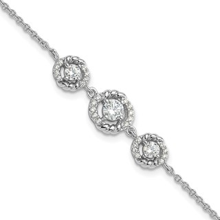 Pure Fire Sterling Silver Rhod-plated Fancy CZ 7in w/1in ext Bracelet