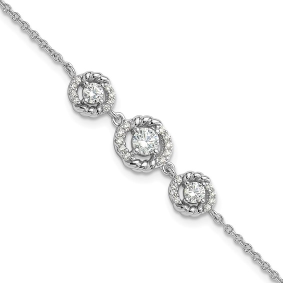 Pure Fire Sterling Silver Rhod-plated Fancy CZ 7in w/1in ext Bracelet