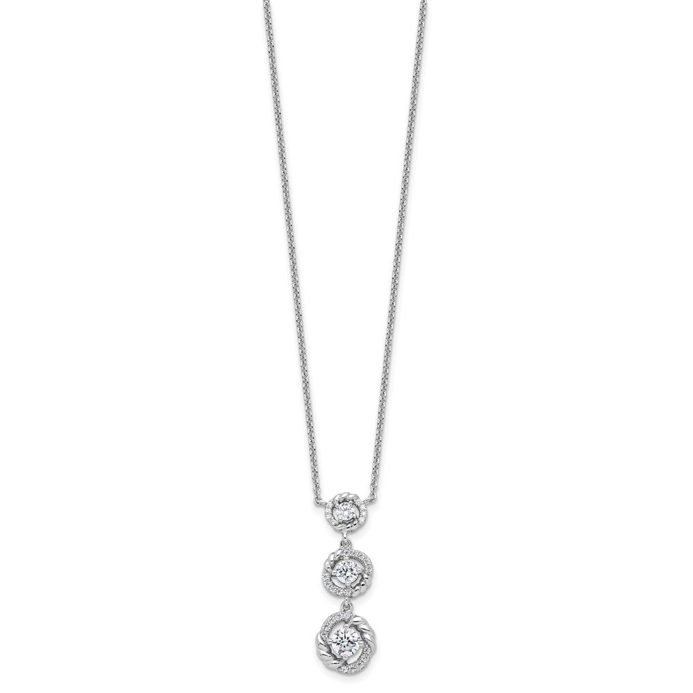 Pure Fire Sterling Silver Rhod-plated Fancy 16in w/2in ext CZ Dangle Neckla (QG6489-16)