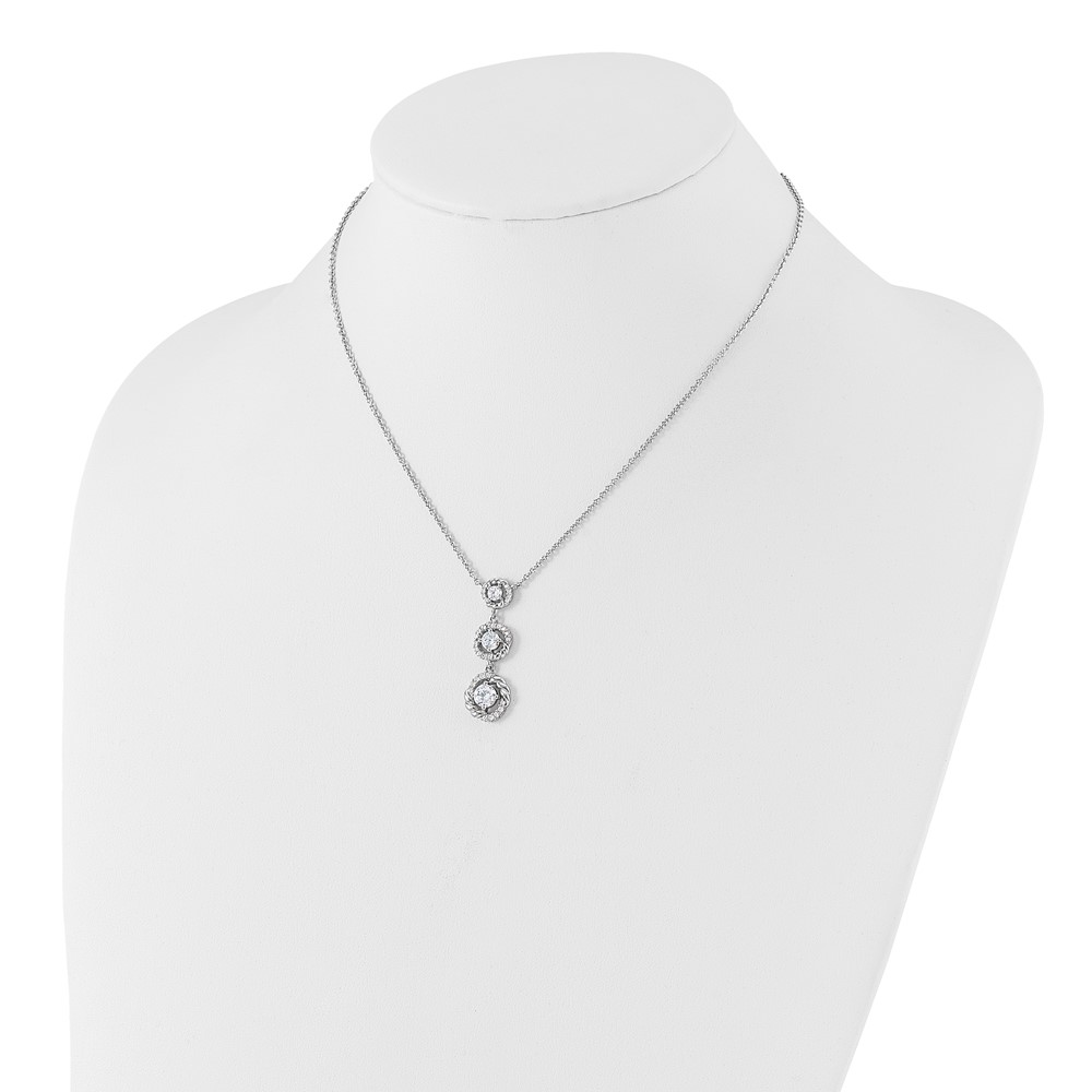 Pure Fire Sterling Silver Rhod-plated Fancy 16in w/2in ext CZ Dangle Neckla (QG6489-16)